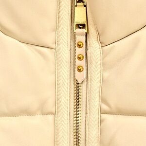 Rebecca Minkoff Cropped Faux Leather Cream Puffer Vest with Gold Details